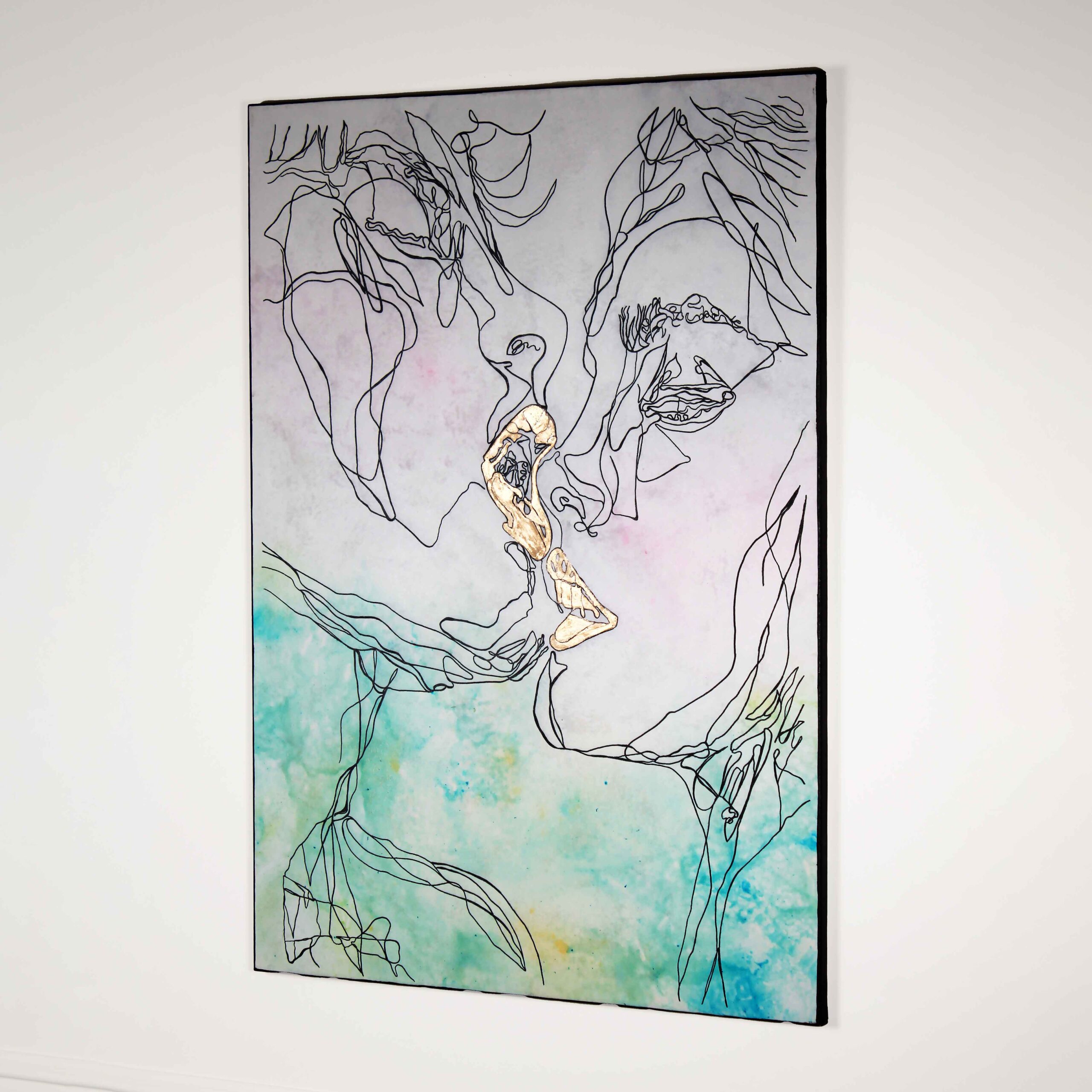 Love’s Kiss Gold Leaf Line Canvas Wall-Art