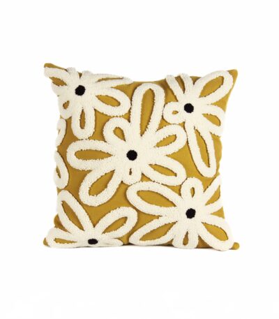 Golden Bloom Punch Needle Cushion Cover