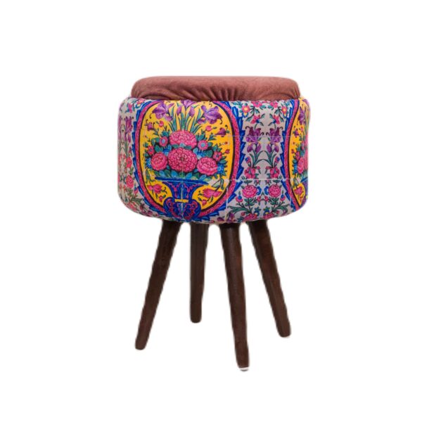 Elegant Vintage floral velvet wooden pouf