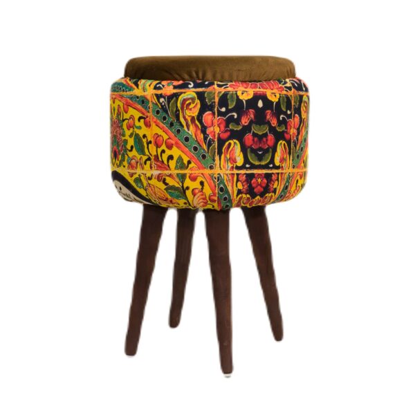 Boho-Style Colorful Paisley Wooden Pouf