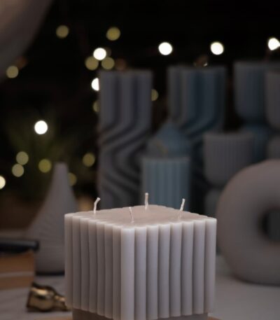 Baroque Style Ribbed Pillar Candle Duo