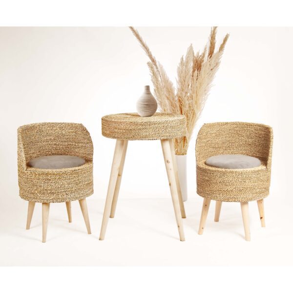 EcoChic Woven Oasis Pouf & Table Set-3 Piece