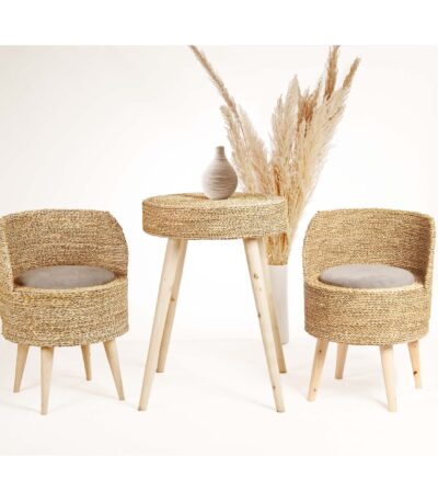 EcoChic Woven Oasis Pouf & Table Set-3 Piece