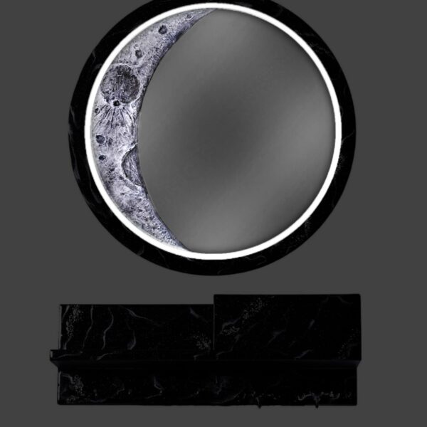 Lunar Elegance Mirror & Resin Shelf-Luxe Set