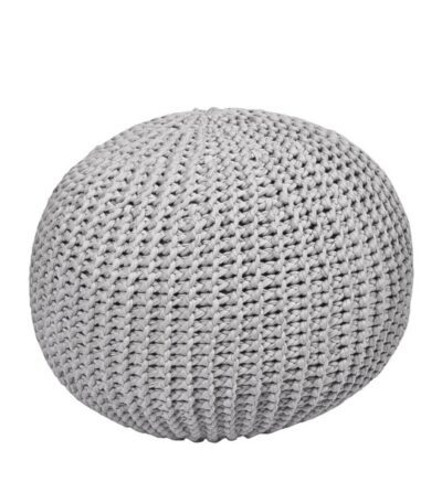 Gray Knitted Crochet Pouf - Handwoven Accent