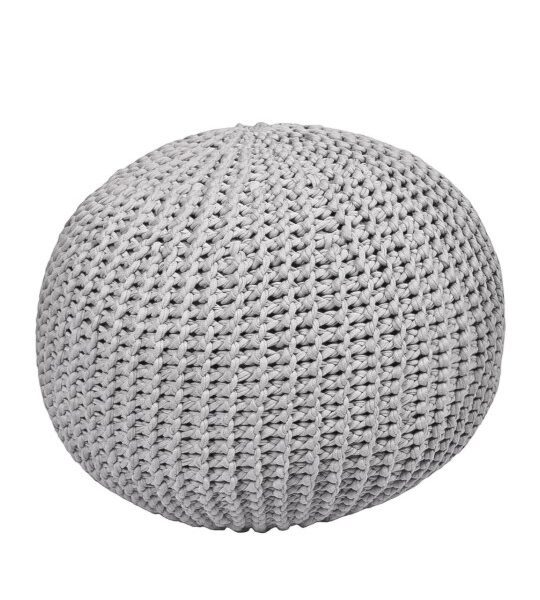 Gray Knitted Crochet Pouf - Handwoven Accent