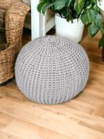 Gray Knitted Crochet Pouf - Handwoven Accent