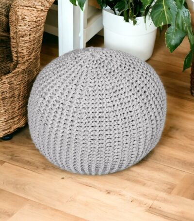 Gray Knitted Crochet Pouf - Handwoven Accent