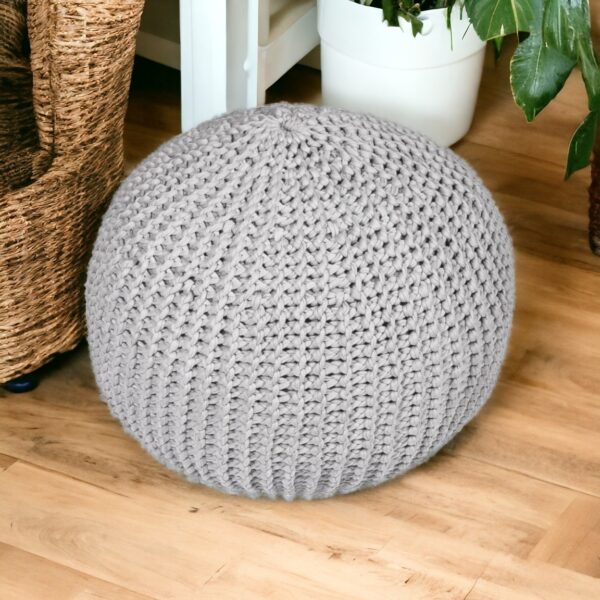 Gray Knitted Crochet Pouf - Handwoven Accent