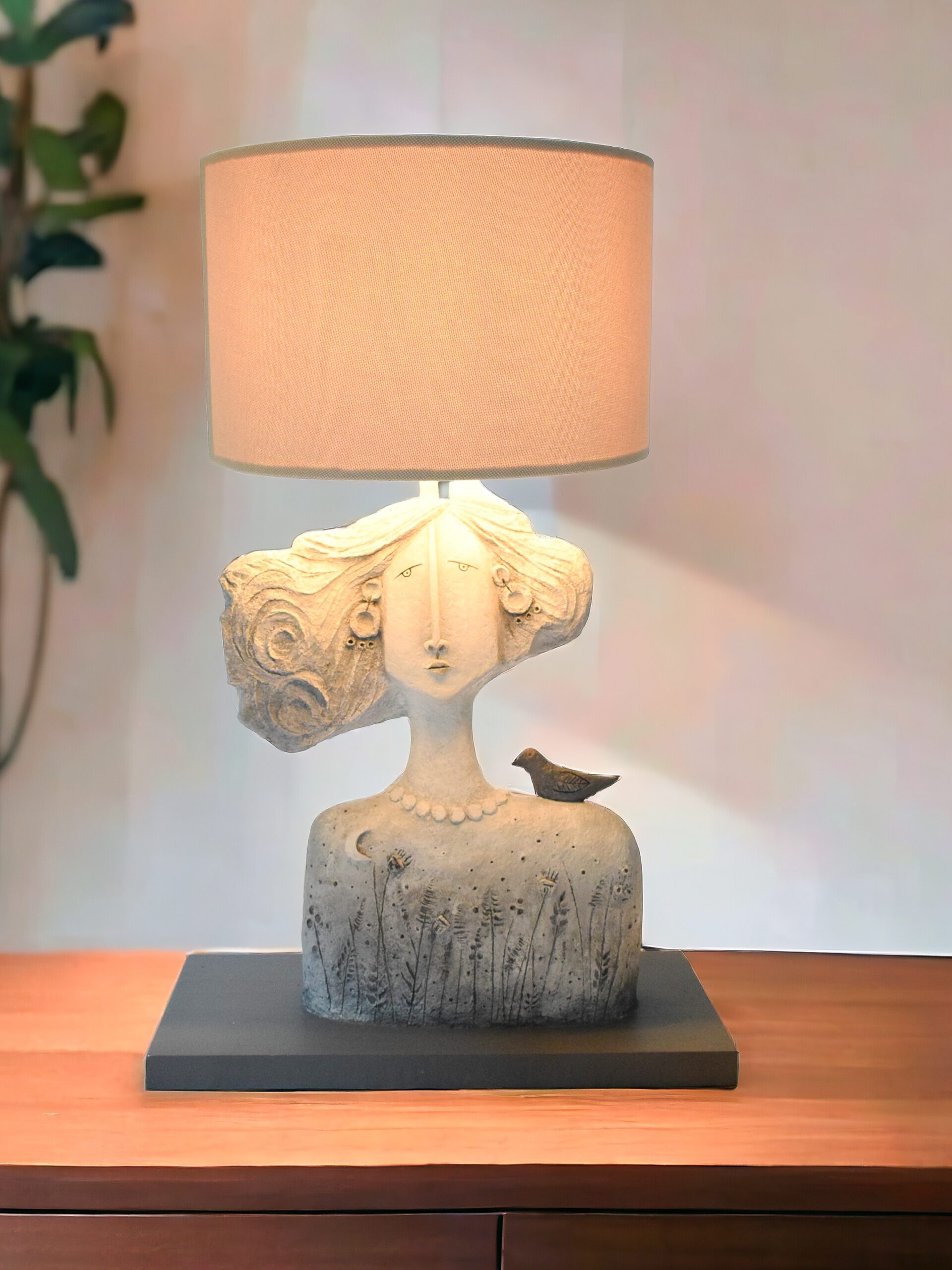 Sculptural Papier-Mâché Table Lamp-Lighting