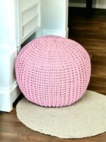 Blush Charm Crochet Pouf - Cozy Handwoven