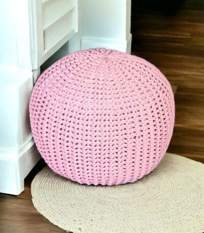 Blush Charm Crochet Pouf - Cozy Handwoven