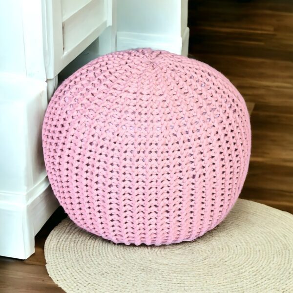 Blush Charm Crochet Pouf - Cozy Handwoven