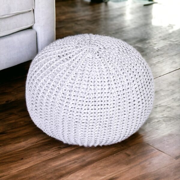 Light Gray Knitted Pouf - Handcrafted Accent