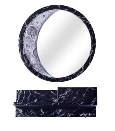 Lunar Elegance Mirror & Resin Shelf-Luxe Set