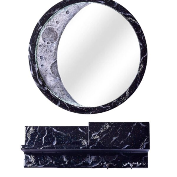 Lunar Elegance Mirror & Resin Shelf-Luxe Set