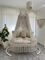 Elegant Cream Macrame Hanging Chair-Due Swing