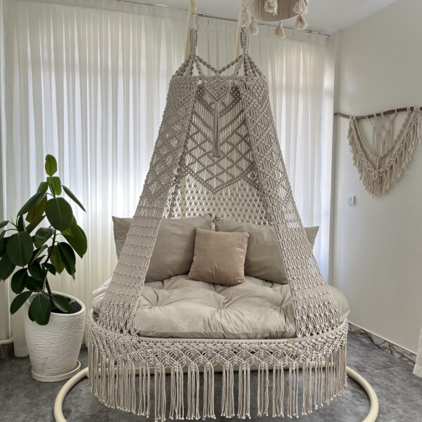 Elegant Cream Macrame Hanging Chair-Due Swing